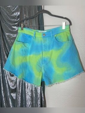 WeWoreWhat Tie Dye Flared Shorts Colorful Bright Soft Denim